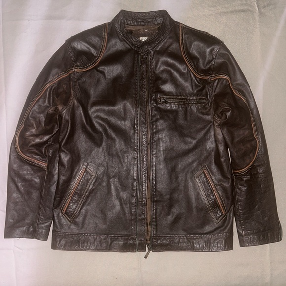 Vintage Other - 80s 90s Men's Brown Genuine Leather Motorcycle Biker Jacket Medium